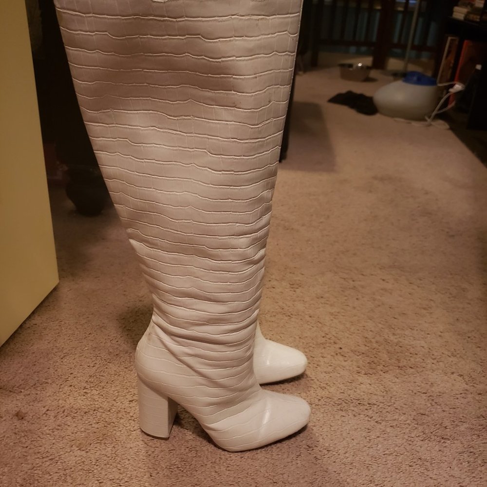 White Faux Alligator Thigh High Boots SIZE 8
